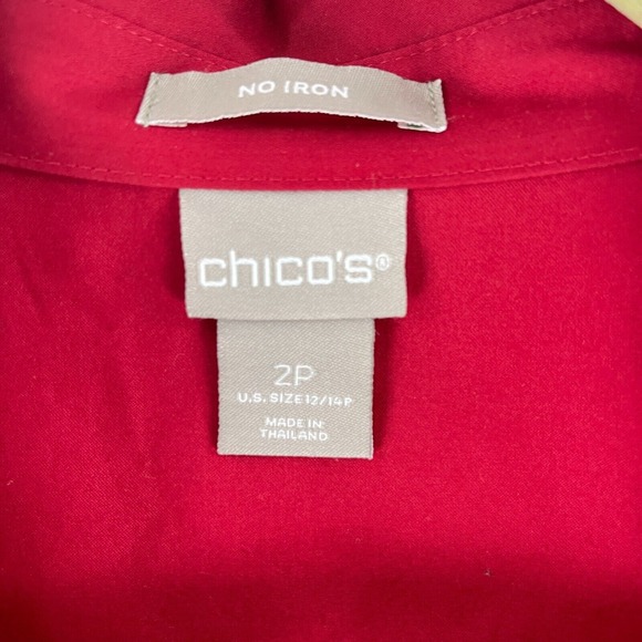 Chico's Solid‎ Red Button-Up Shirt Womens Long Sleeve Collared Size 12/14 Petite - Picture 7 of 14